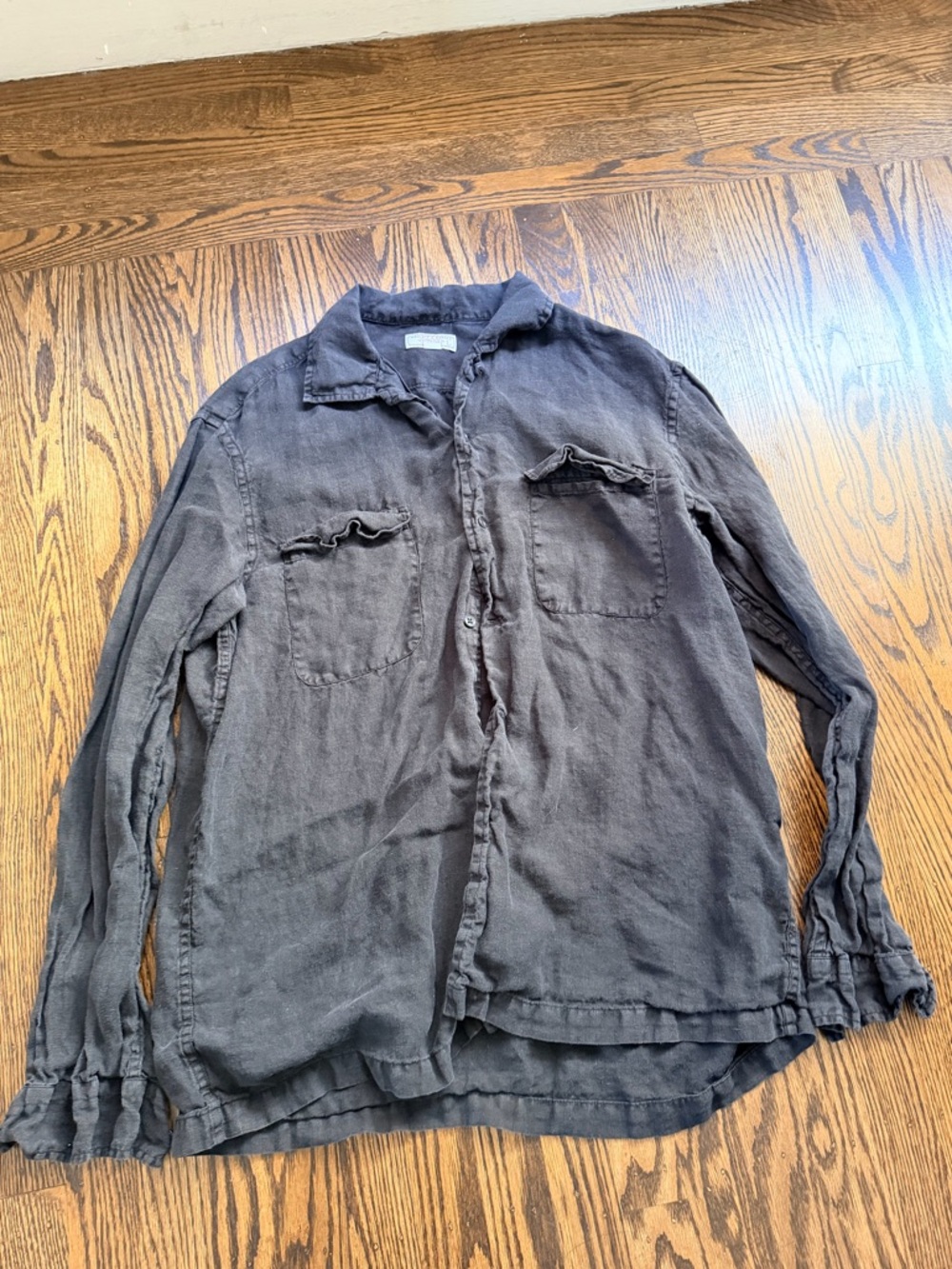 Wallace & Barnes Washed Black Button-Up Linen Shirt - L